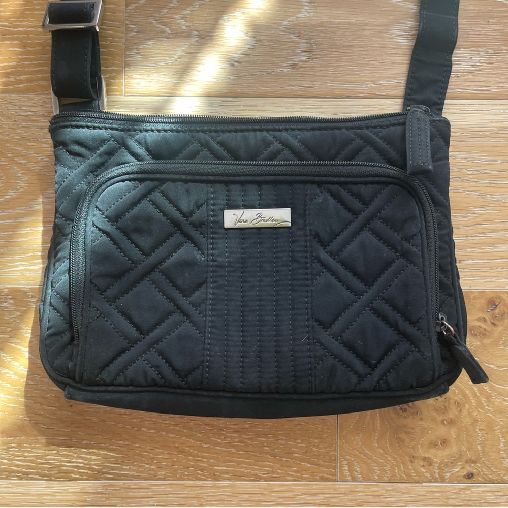 Vera Bradley Black Quilted Crossbody Hipster Bag Adjustable Strap